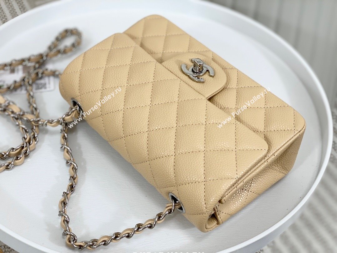 Chanel Grained Calfskin Classic Mini Flap Bag A69900 Apricot/Silver 2023 (SM-231227038)