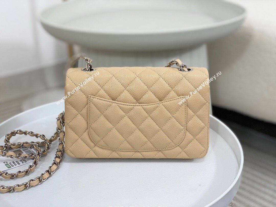 Chanel Grained Calfskin Classic Mini Flap Bag A69900 Apricot/Silver 2023 (SM-231227038)