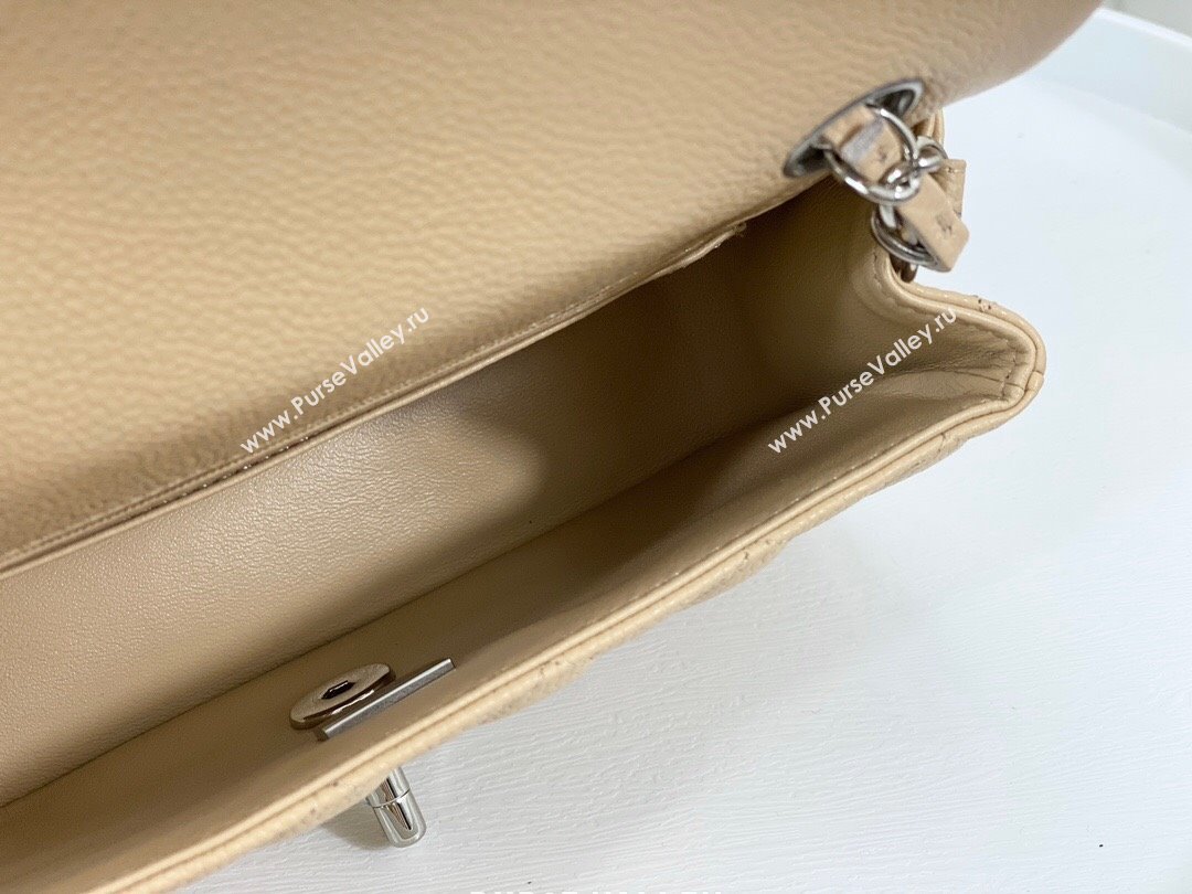 Chanel Grained Calfskin Classic Mini Flap Bag A69900 Apricot/Silver 2023 (SM-231227038)