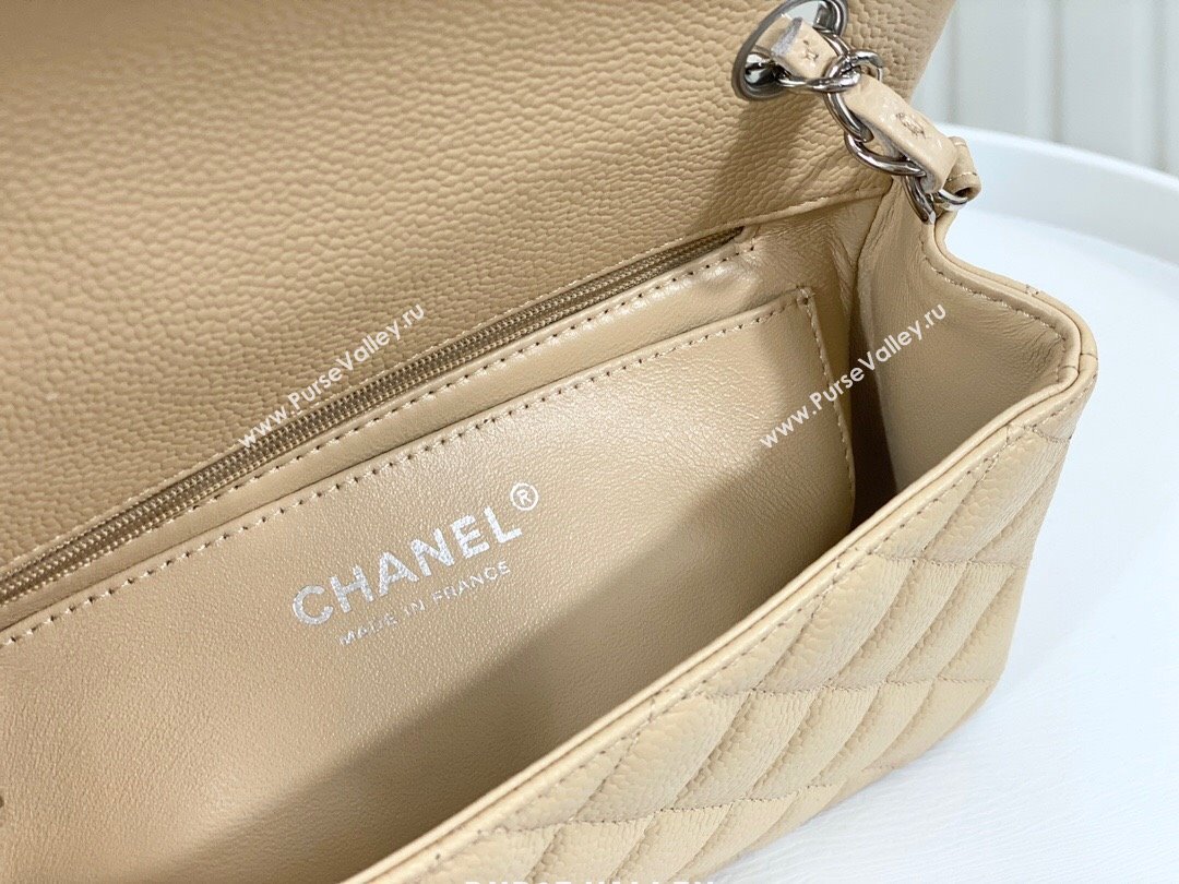 Chanel Grained Calfskin Classic Mini Flap Bag A69900 Apricot/Silver 2023 (SM-231227038)