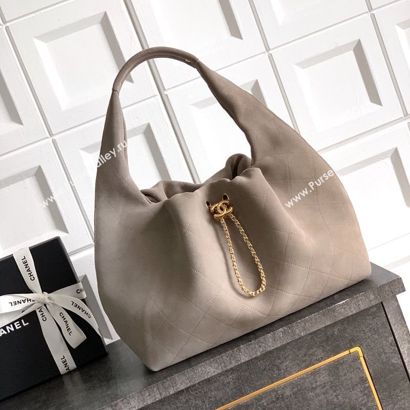 Chanel Suede Large Hobo Handbag Grey 2025 AS5967 (yezi-251127107)