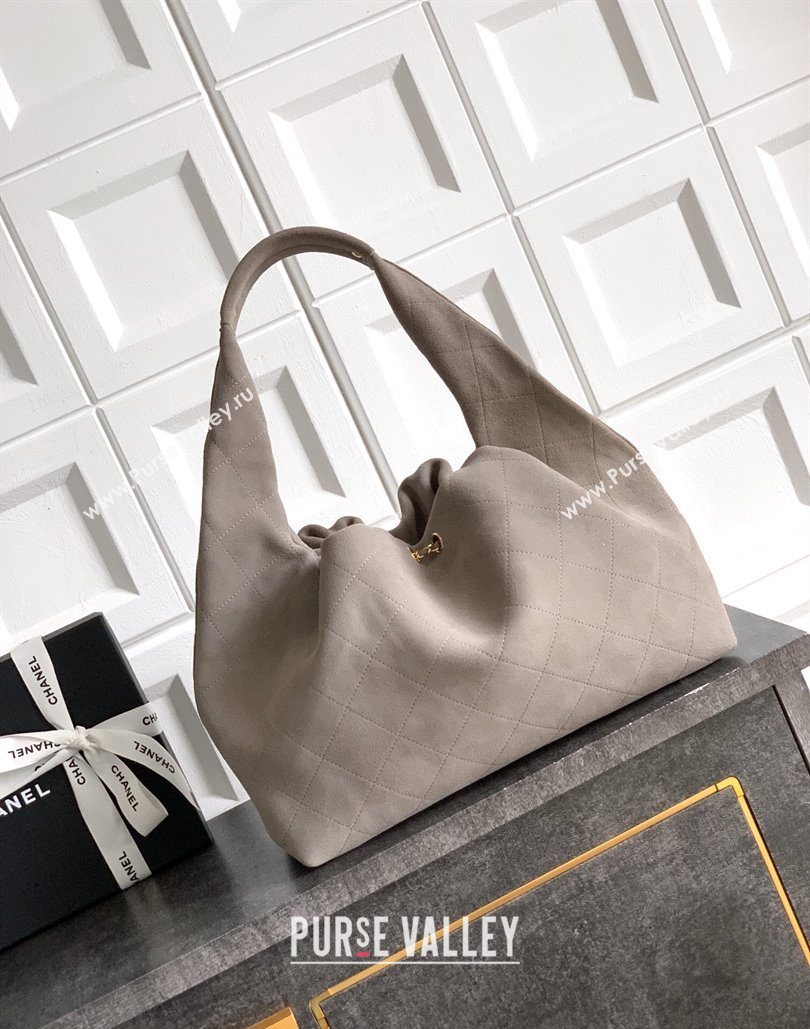 Chanel Suede Large Hobo Handbag Grey 2025 AS5967 (yezi-251127107)