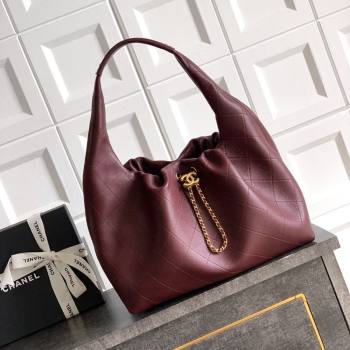 Chanel Calfskin Leather Large Hobo Handbag Dark Burgundy 2025 AS5967 (yezi-251127108)