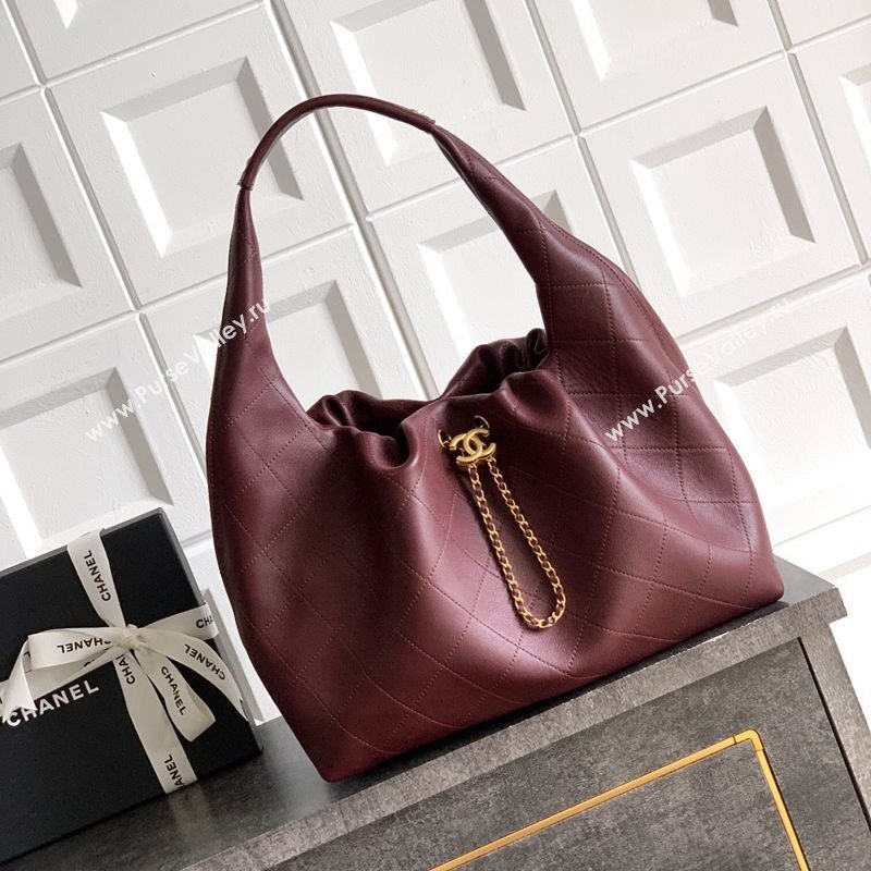 Chanel Calfskin Leather Large Hobo Handbag Dark Burgundy 2025 AS5967 (yezi-251127108)