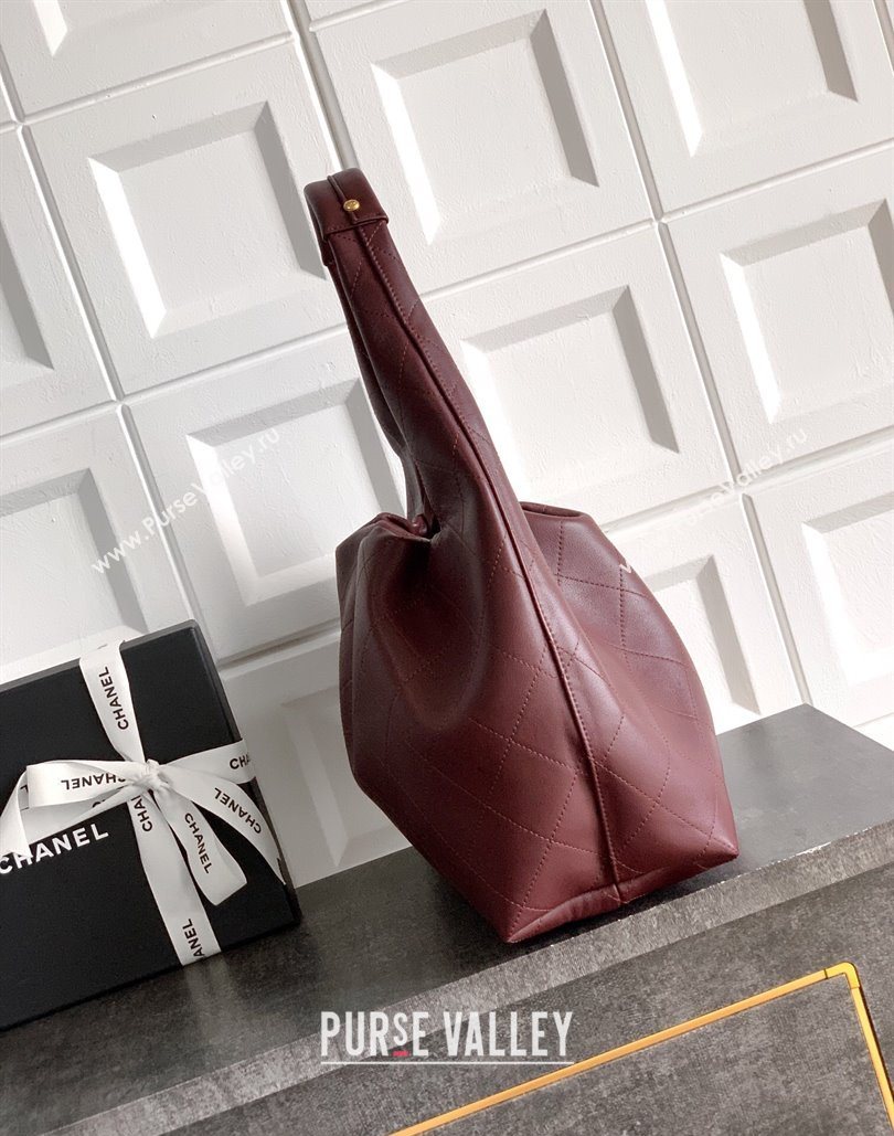 Chanel Calfskin Leather Large Hobo Handbag Dark Burgundy 2025 AS5967 (yezi-251127108)