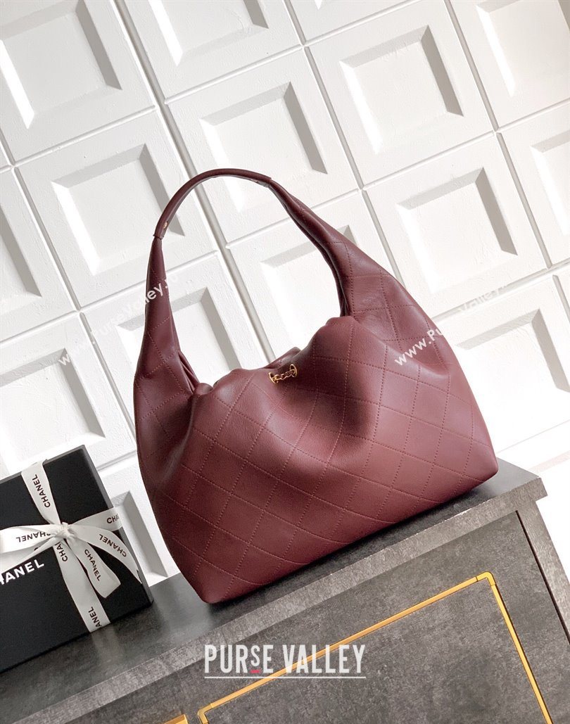 Chanel Calfskin Leather Large Hobo Handbag Dark Burgundy 2025 AS5967 (yezi-251127108)