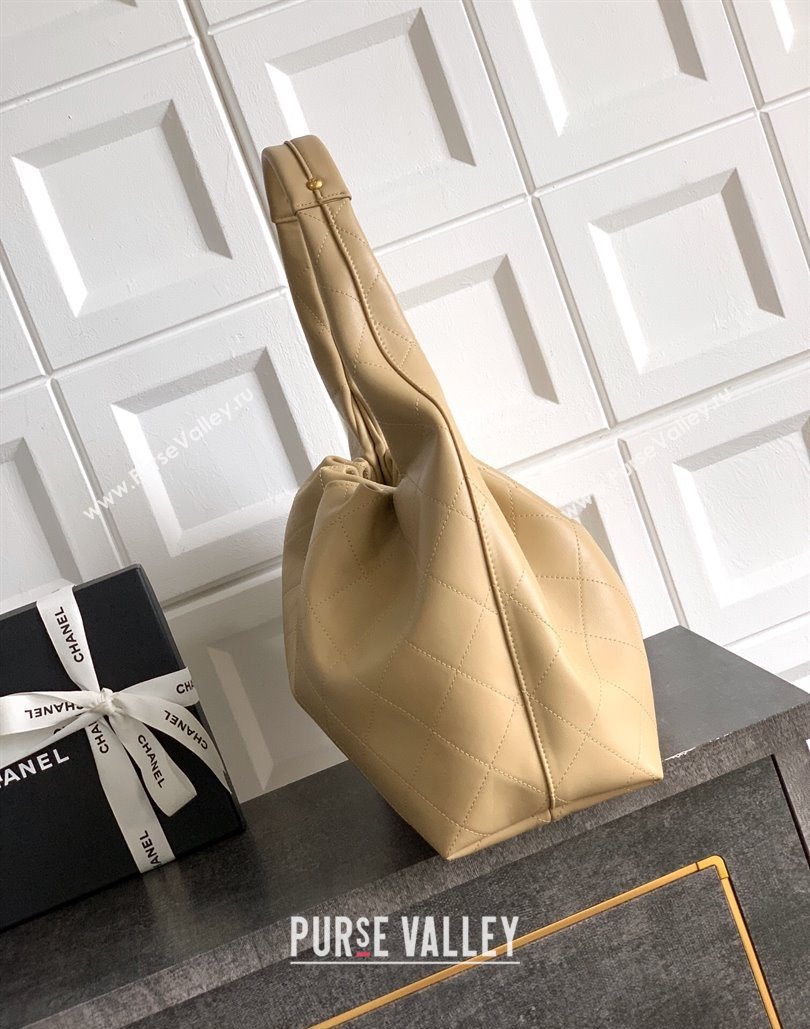 Chanel Calfskin Leather Large Hobo Handbag Beige 2025 AS5967 (yezi-251127109)