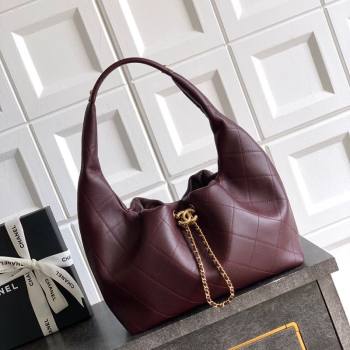 Chanel Calfskin Leather Hobo Handbag Burgundy 2025 AS5976 (yezi-251127099)