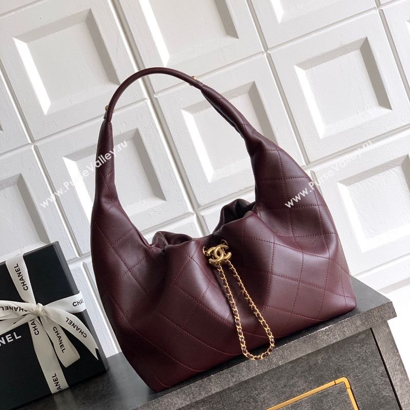 Chanel Calfskin Leather Hobo Handbag Burgundy 2025 AS5976 (yezi-251127099)