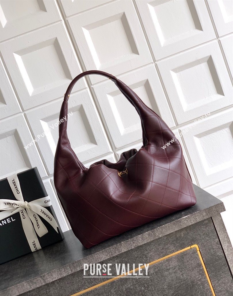 Chanel Calfskin Leather Hobo Handbag Burgundy 2025 AS5976 (yezi-251127099)