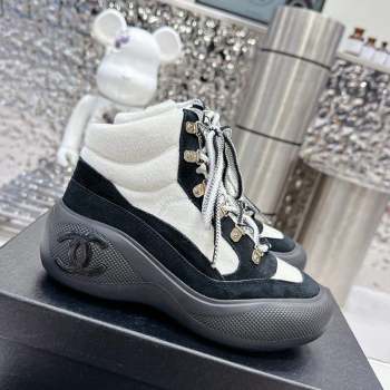 Chanel Coco Neige Wool and Suede Snow Sneakers 5cm G45337 White/Black 1 2023 (MD-231011061)