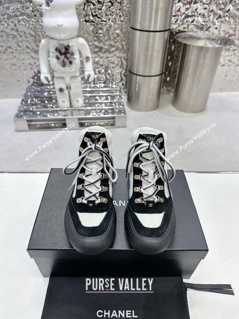 Chanel Coco Neige Wool and Suede Snow Sneakers 5cm G45337 White/Black 1 2023 (MD-231011061)