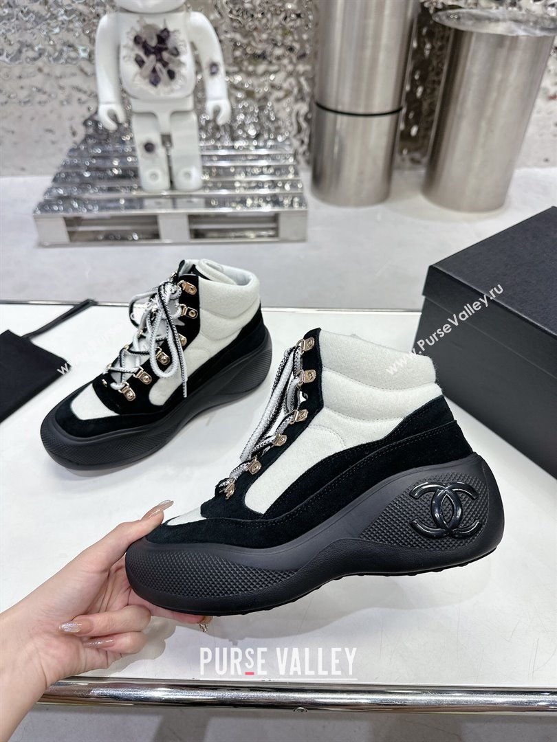 Chanel Coco Neige Wool and Suede Snow Sneakers 5cm G45337 White/Black 1 2023 (MD-231011061)