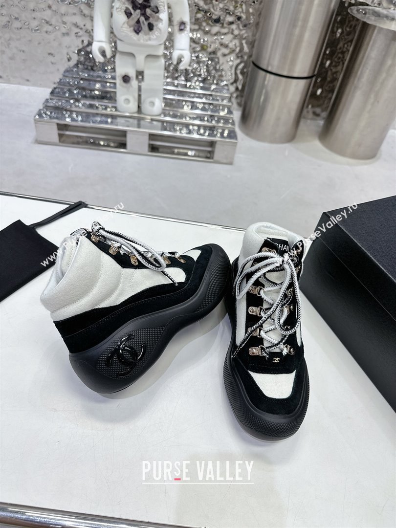 Chanel Coco Neige Wool and Suede Snow Sneakers 5cm G45337 White/Black 1 2023 (MD-231011061)