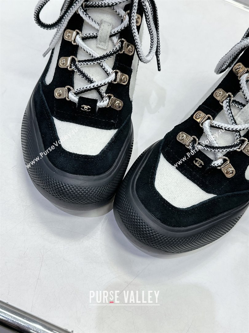 Chanel Coco Neige Wool and Suede Snow Sneakers 5cm G45337 White/Black 1 2023 (MD-231011061)