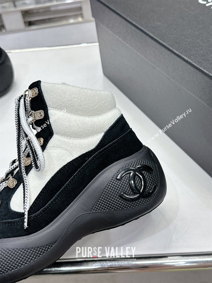 Chanel Coco Neige Wool and Suede Snow Sneakers 5cm G45337 White/Black 1 2023 (MD-231011061)