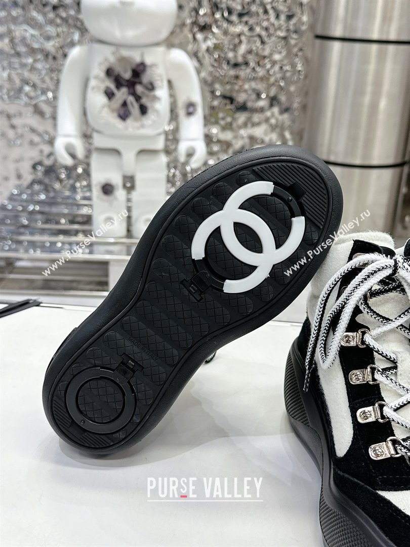 Chanel Coco Neige Wool and Suede Snow Sneakers 5cm G45337 White/Black 1 2023 (MD-231011061)