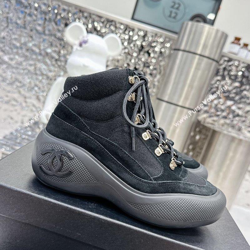 Chanel Coco Neige Wool and Suede Snow Sneakers 5cm G45337 Black 2 2023 (MD-231011062)