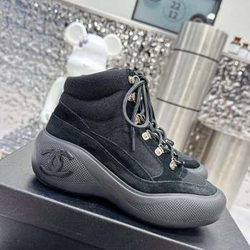 Chanel Coco Neige Wool and Suede Snow Sneakers 5cm G45337 Black 2 2023 (MD-231011062)