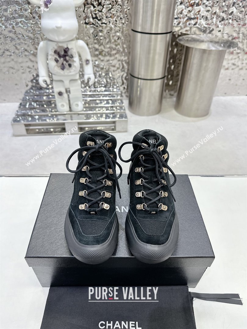 Chanel Coco Neige Wool and Suede Snow Sneakers 5cm G45337 Black 2 2023 (MD-231011062)