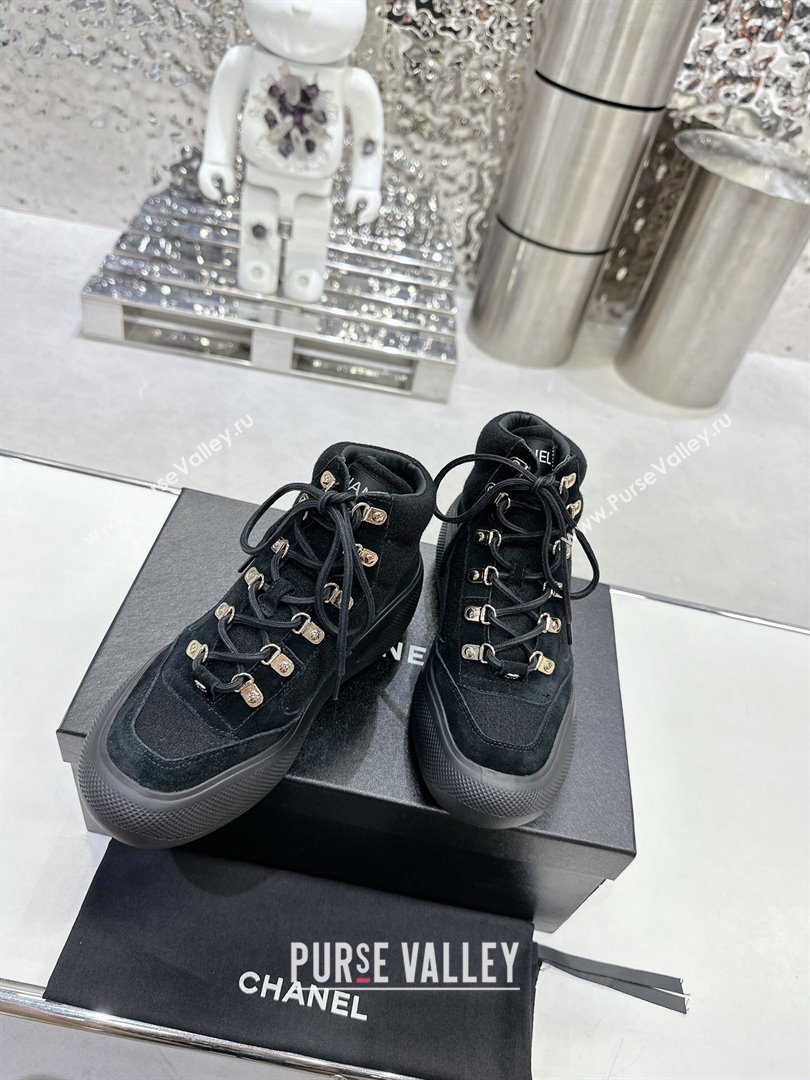 Chanel Coco Neige Wool and Suede Snow Sneakers 5cm G45337 Black 2 2023 (MD-231011062)