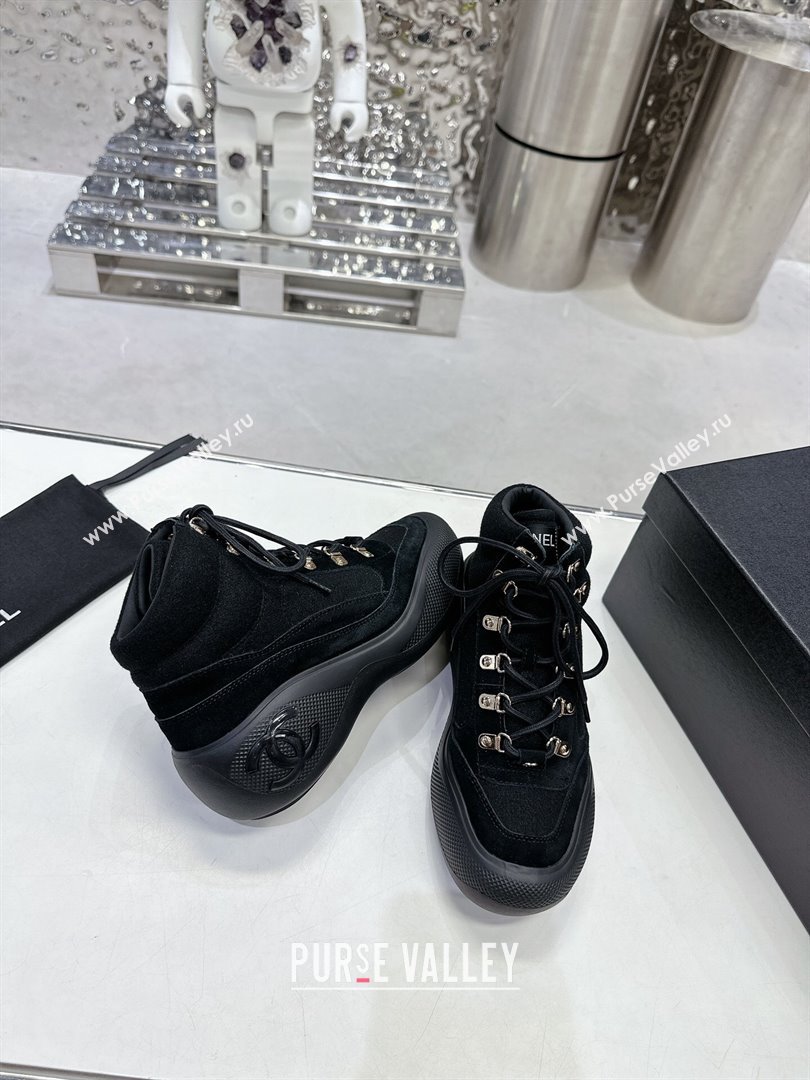 Chanel Coco Neige Wool and Suede Snow Sneakers 5cm G45337 Black 2 2023 (MD-231011062)