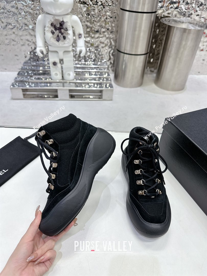 Chanel Coco Neige Wool and Suede Snow Sneakers 5cm G45337 Black 2 2023 (MD-231011062)