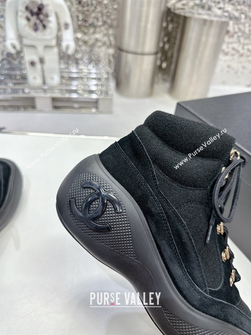 Chanel Coco Neige Wool and Suede Snow Sneakers 5cm G45337 Black 2 2023 (MD-231011062)