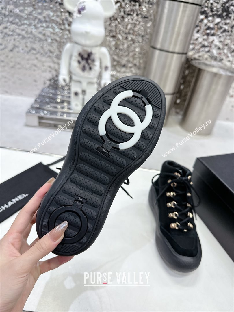 Chanel Coco Neige Wool and Suede Snow Sneakers 5cm G45337 Black 2 2023 (MD-231011062)