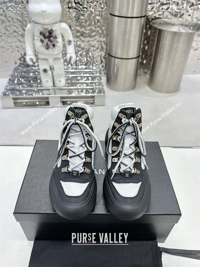 Chanel Coco Neige Fabric and Calfskin Snow Sneakers 5cm G45337 White/Black 2023 (MD-231011066)