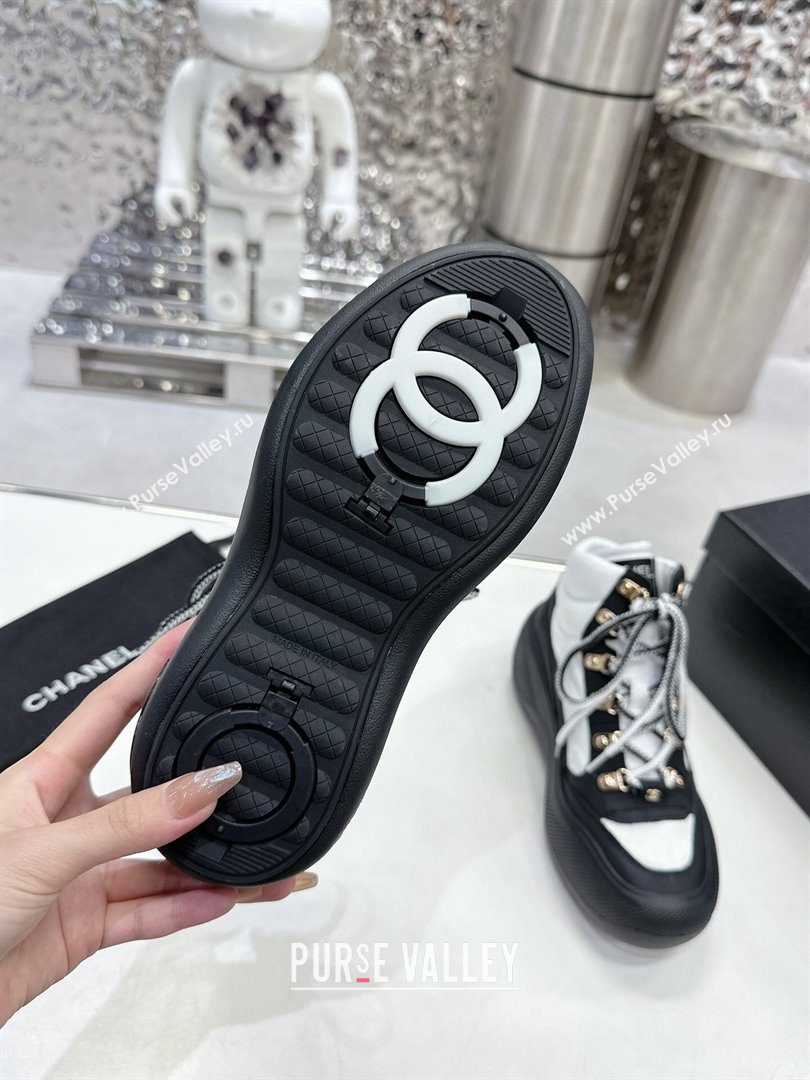 Chanel Coco Neige Fabric and Calfskin Snow Sneakers 5cm G45337 White/Black 2023 (MD-231011066)