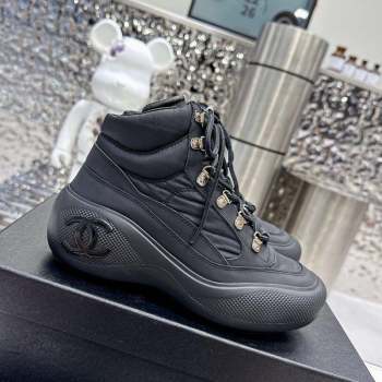 Chanel Coco Neige Fabric and Calfskin Snow Sneakers 5cm G45337 Black 2 2023 (MD-231011067)