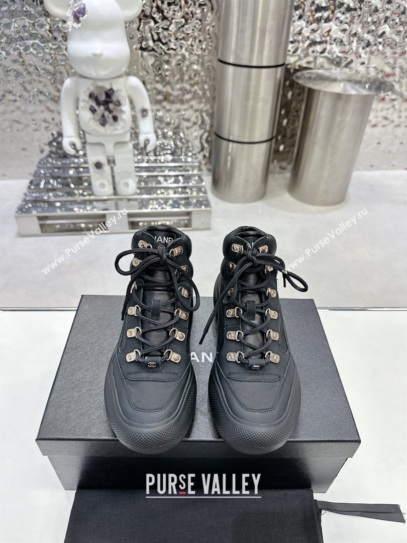 Chanel Coco Neige Fabric and Calfskin Snow Sneakers 5cm G45337 Black 2 2023 (MD-231011067)