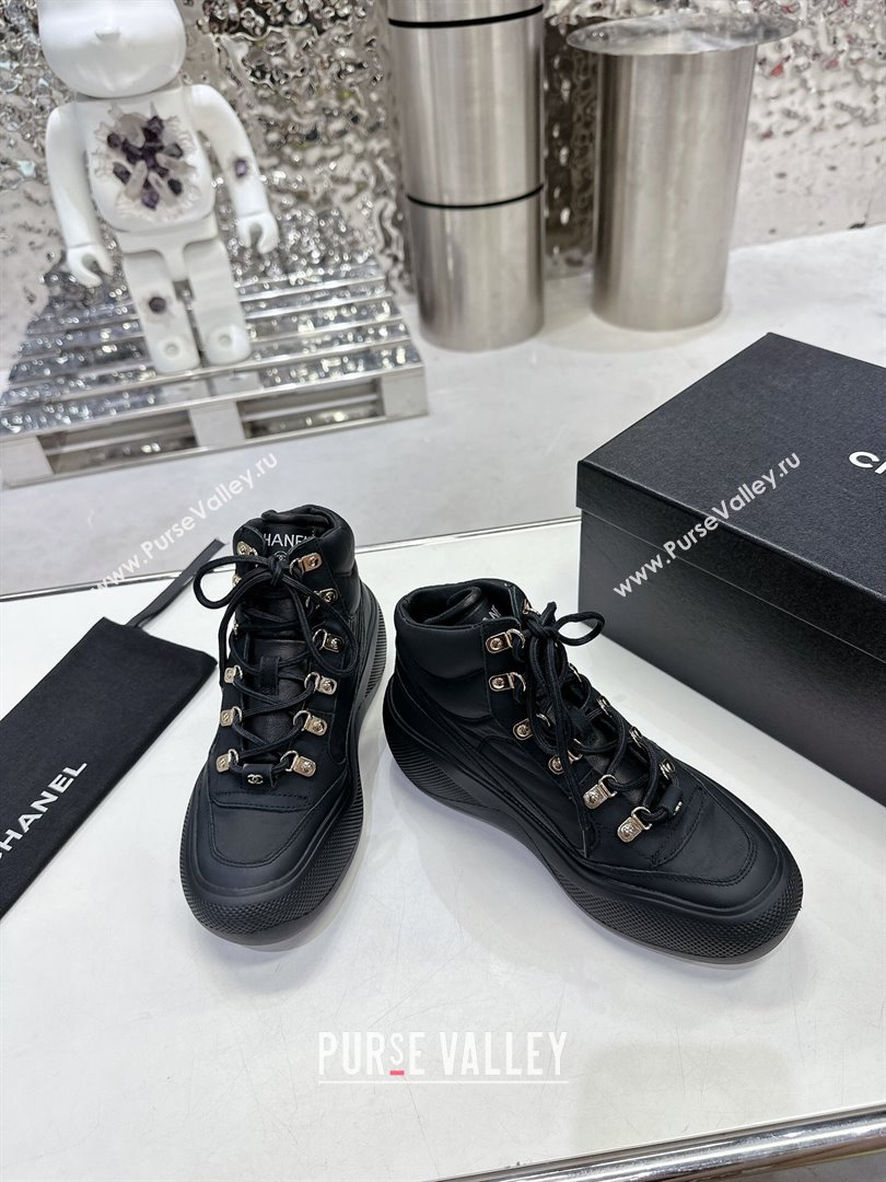 Chanel Coco Neige Fabric and Calfskin Snow Sneakers 5cm G45337 Black 2 2023 (MD-231011067)