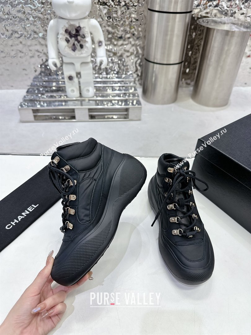 Chanel Coco Neige Fabric and Calfskin Snow Sneakers 5cm G45337 Black 2 2023 (MD-231011067)