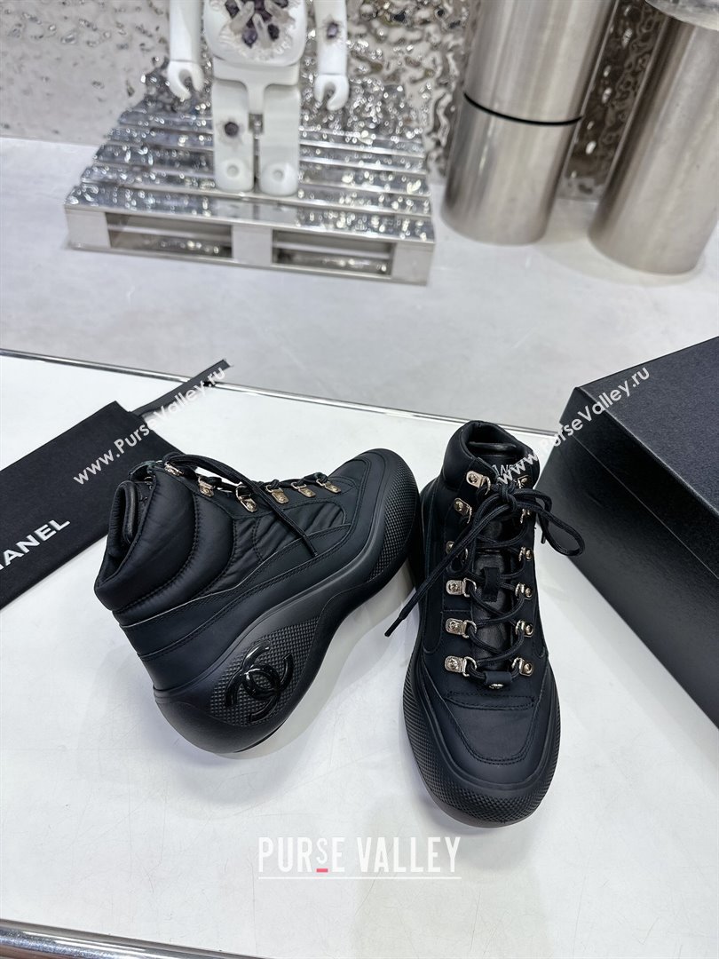 Chanel Coco Neige Fabric and Calfskin Snow Sneakers 5cm G45337 Black 2 2023 (MD-231011067)