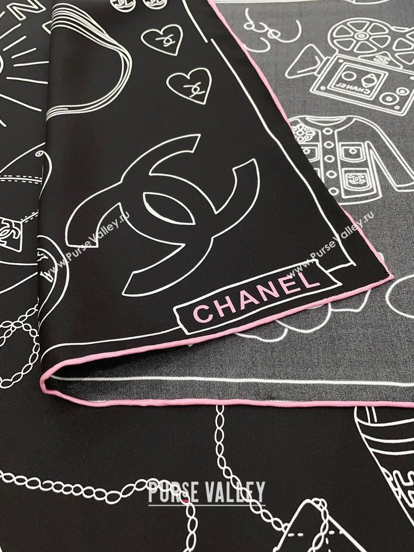 Chanel Silk Sqaure Scarf 90x90cm Black 2024 040701 (A-240407028)