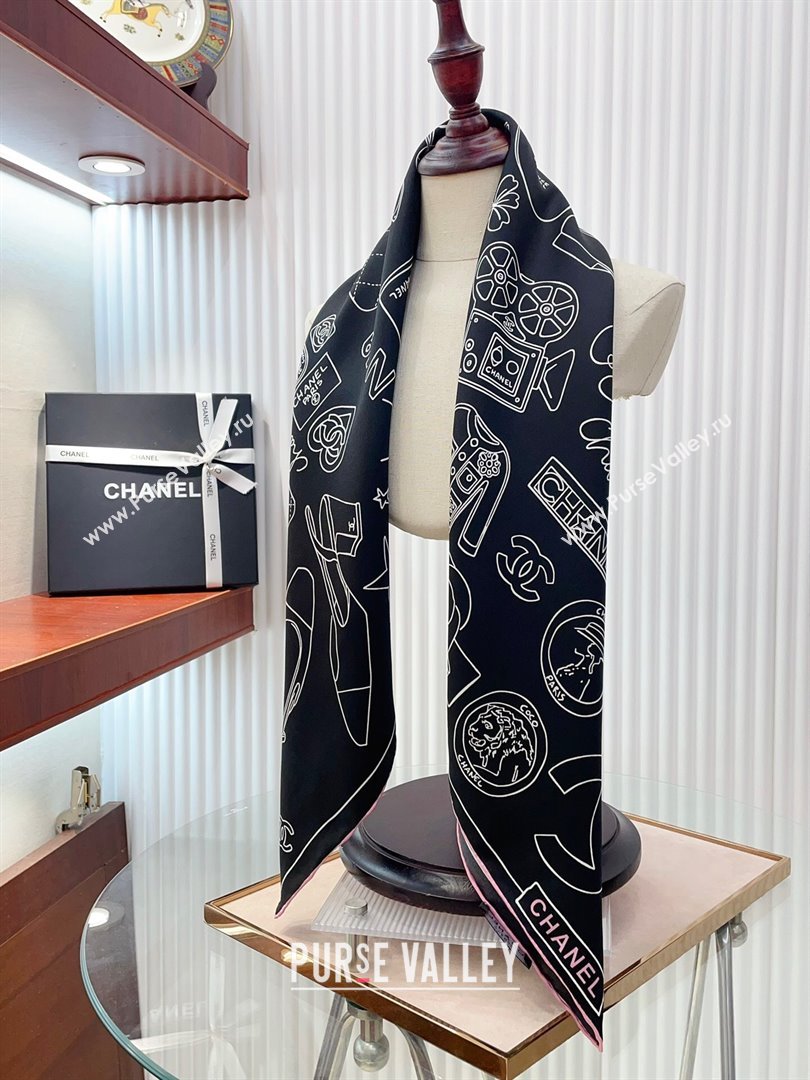 Chanel Silk Sqaure Scarf 90x90cm Black 2024 040701 (A-240407028)