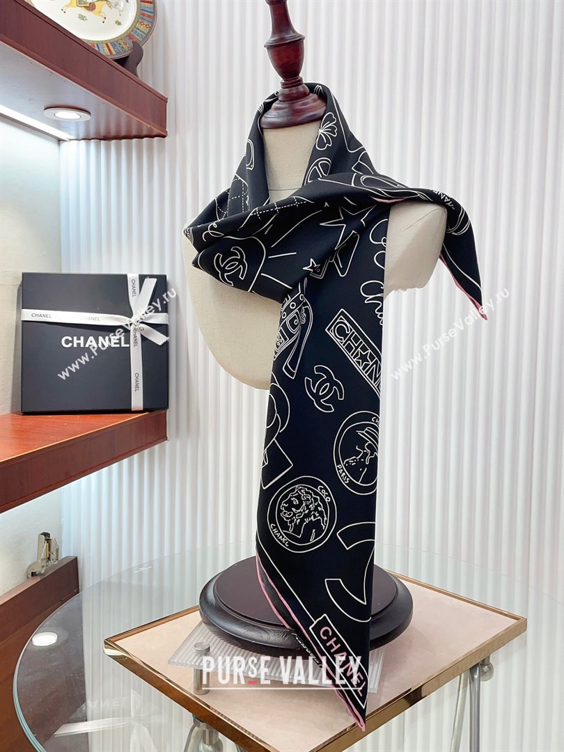 Chanel Silk Sqaure Scarf 90x90cm Black 2024 040701 (A-240407028)