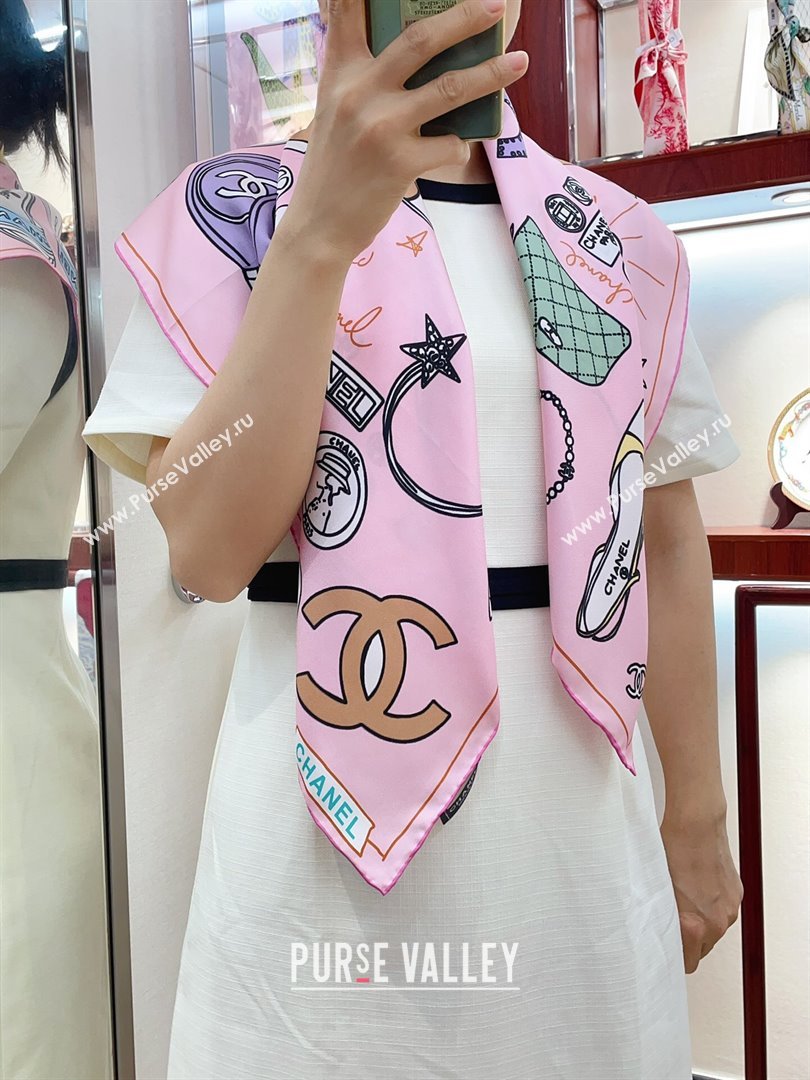 Chanel Silk Sqaure Scarf 90x90cm Pink 2024 040701 (A-240407026)