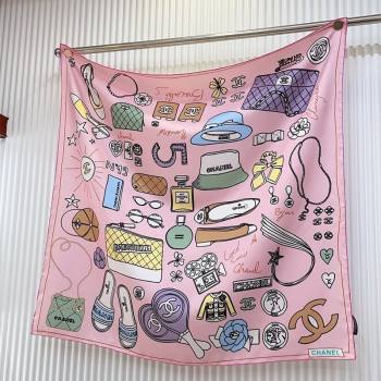 Chanel Silk Sqaure Scarf 90x90cm Pink 2024 040701 (A-240407026)