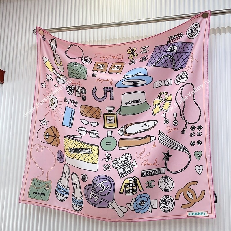 Chanel Silk Sqaure Scarf 90x90cm Pink 2024 040701 (A-240407026)