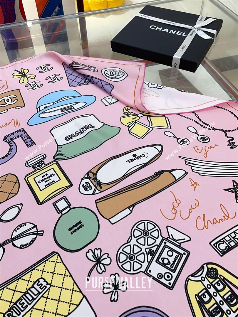 Chanel Silk Sqaure Scarf 90x90cm Pink 2024 040701 (A-240407026)