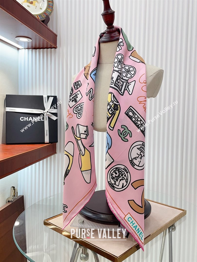 Chanel Silk Sqaure Scarf 90x90cm Pink 2024 040701 (A-240407026)