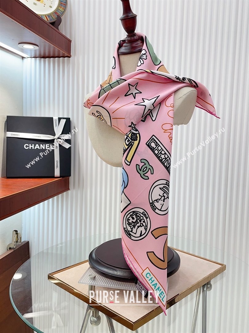 Chanel Silk Sqaure Scarf 90x90cm Pink 2024 040701 (A-240407026)