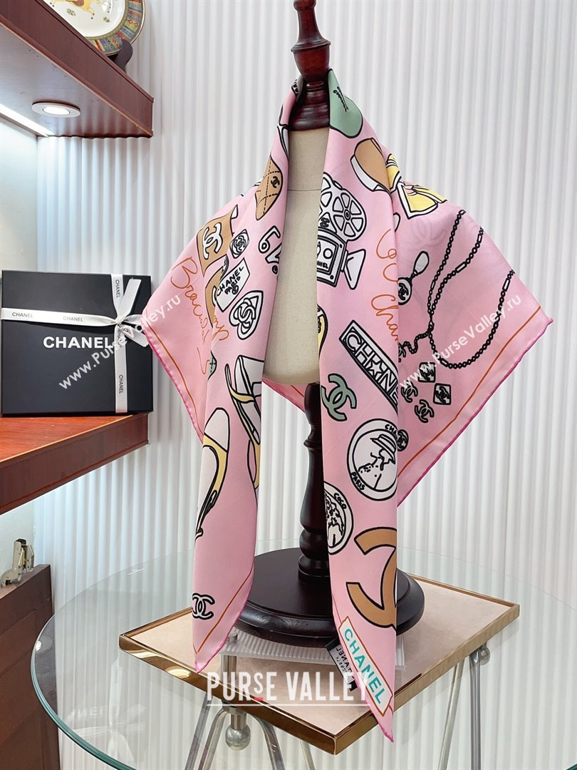 Chanel Silk Sqaure Scarf 90x90cm Pink 2024 040701 (A-240407026)