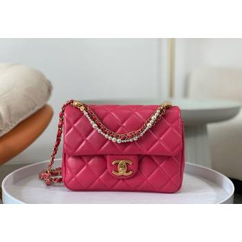 Chanel Shiny Lambskin Small Flap Bag with Chain and Pearls AS4384 Fuchsia Pink 2024 (SM-240717047)