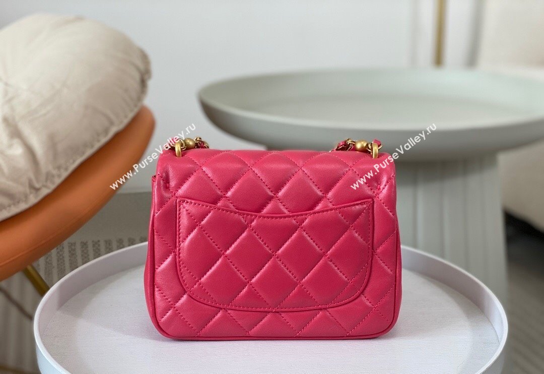 Chanel Shiny Lambskin Small Flap Bag with Chain and Pearls AS4384 Fuchsia Pink 2024 (SM-240717047)