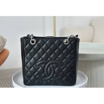 Chanel Grained Calfskin Small Shopping Bag Black/Silver 2024 50994 (SM-240717054)