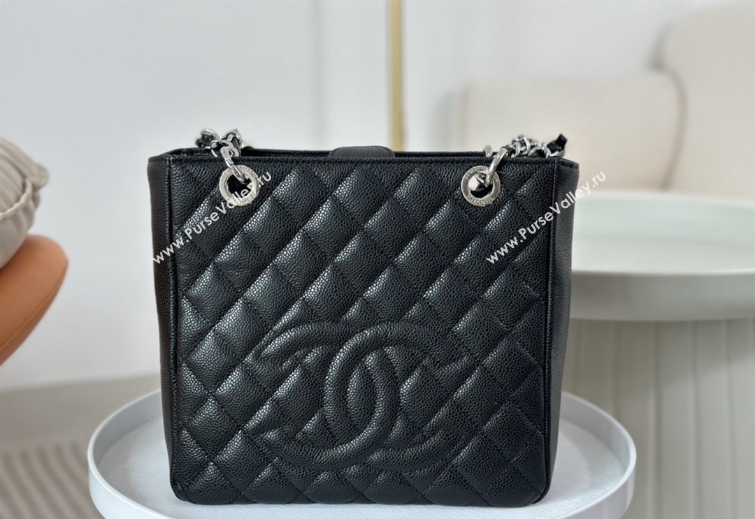 Chanel Grained Calfskin Small Shopping Bag Black/Silver 2024 50994 (SM-240717054)